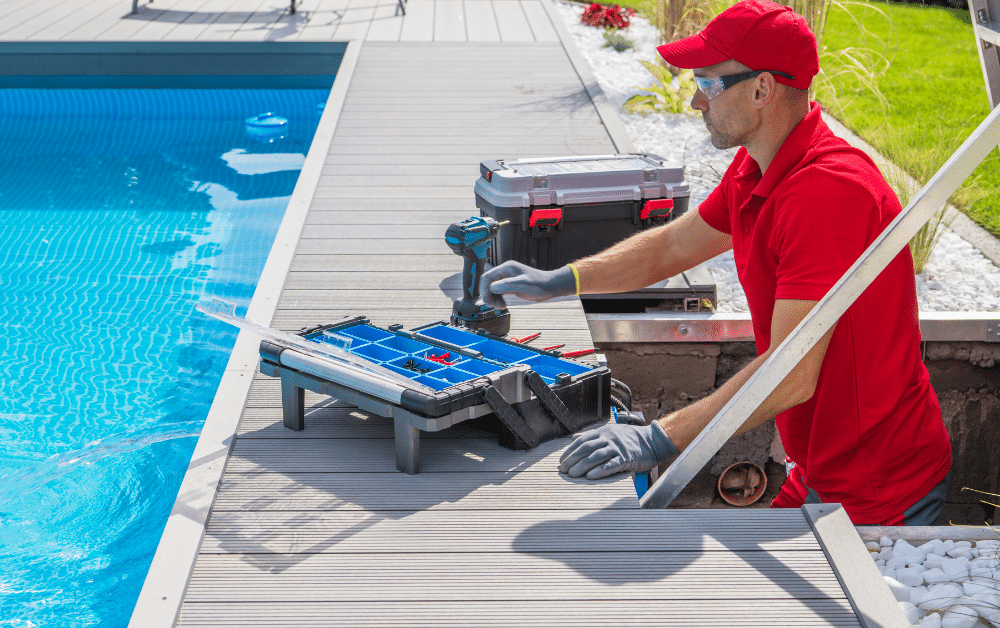 Contractor providing pool repair service